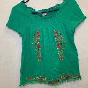 Green Mexican style blouse